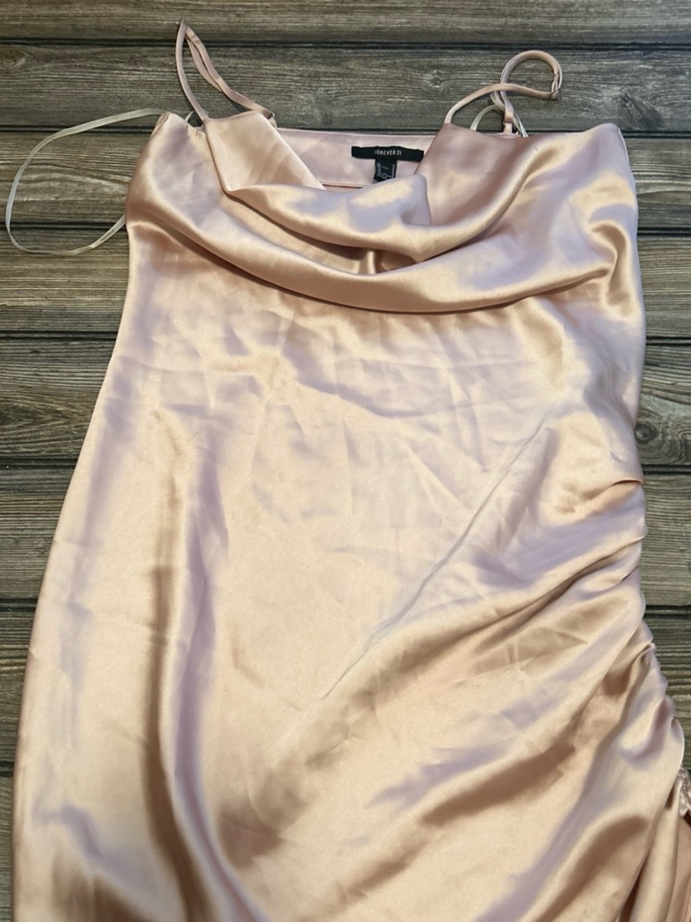 Forever 21 Satin Strapless Blush Pink Cowl Neck Dress
